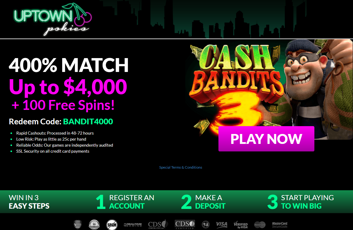 400% Match Up to $4,000 +
100 Free Spins! 400% Match Up to $4,000
+ 100 Free Spins!